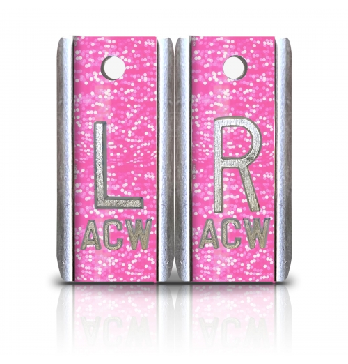 1 1/2" Height Aluminum Elite Style Lead X-ray Markers, Fluorescent Pink Glitter Color